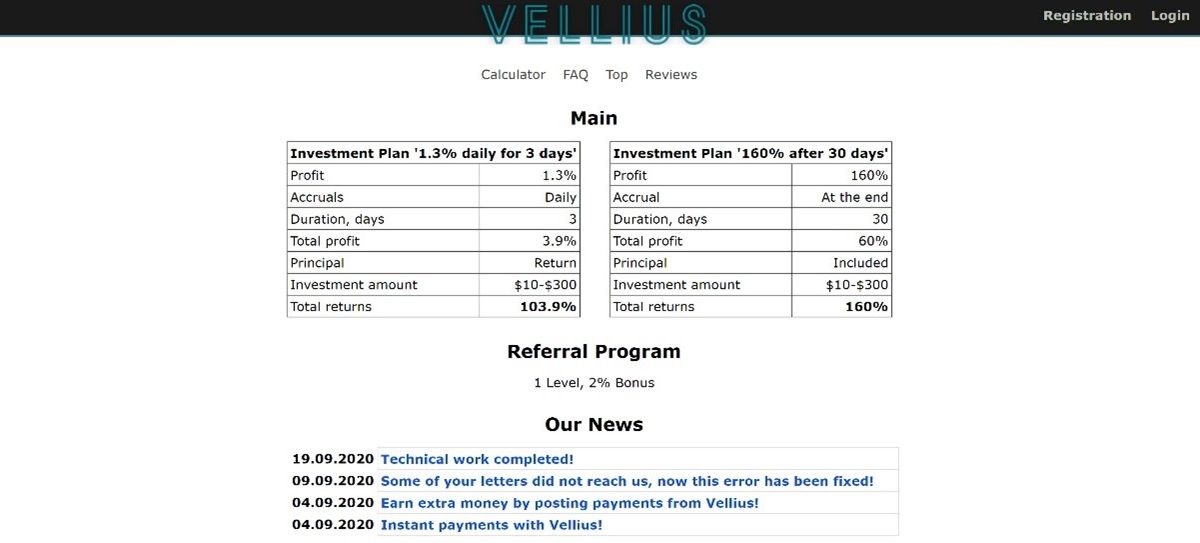ولیوس vellius؛ پرداخت 39 تا 60 درصد سود ماهانه در پلن های سرمایه گذاری مختلف