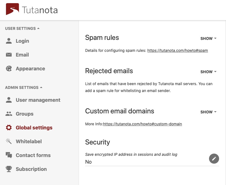 مرورگر وب برای کاربران در Tutanota